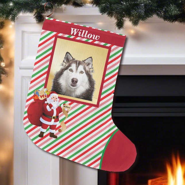 Dog Santa Claus Good List Photo Name Large Christmas Stocking (Creator Uploaded)