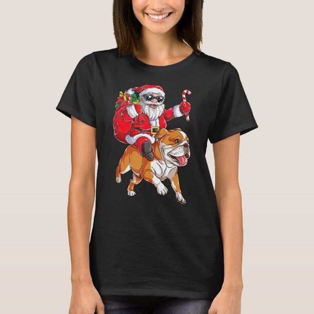 Dog   Santa Claus Riding French Bulldog Christmas  T-Shirt (Front)