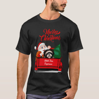 Dog Shirt Shih Tzu With Santa Claus In Red Pickup
