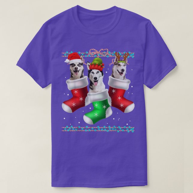 Dog Siberian Husky Christmas Socks Funny Xmas Paja T-Shirt (Design Front)