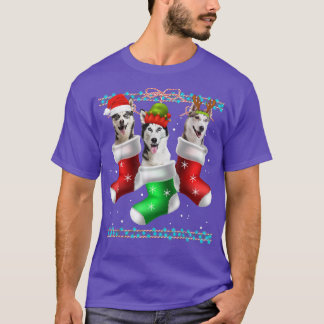 Dog Siberian Husky Christmas Socks Funny Xmas Paja T-Shirt