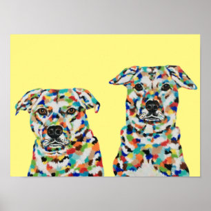 Dog Siblings Colourful Poster