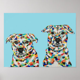 Dog Siblings Colourful Poster