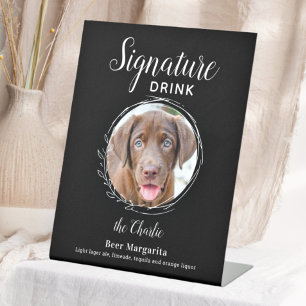 Dog Signature Drink Modern Black Pet Wedding Bar Pedestal Sign