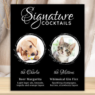 Dog Signature Drinks Black 2 Photo Pet Wedding Bar Poster