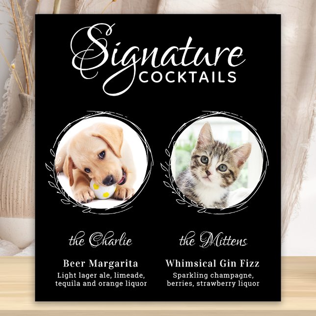 Dog Signature Drinks Black 2 Photo Pet Wedding Bar Poster (Creator Uploaded)