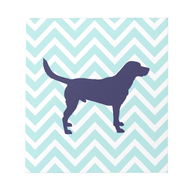 Dog Silhouette in Dark Blue on Chevron Pattern Notepad (Front)