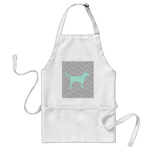Dog Silhouette in Mint on Chevron Zigzag pattern Standard Apron