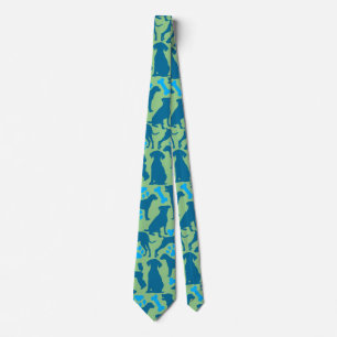 Dog silhouette Pattern.Blue.04 LGreen BG Tie