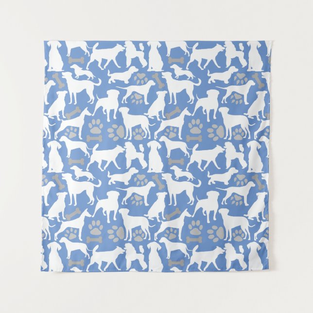 Dog silhouette Pattern.White.03 Lblue BG Tapestry (Front (Horizontal))