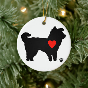 Dog Silhouette With Heart Ceramic Ornament