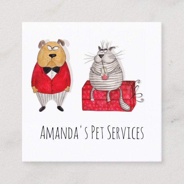 Dog Sitter Cat Sitter Pet Services Grooming Square Business Card (Front)