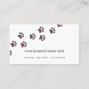 Dog sitter, paw path with heart business card