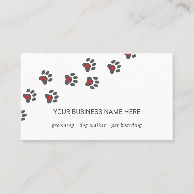Dog sitter, paw path with heart business card (Front)