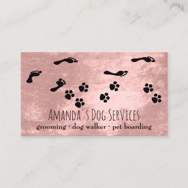 Dog Sitter Pet Services Grooming Paw Path Blush Business Card (Front)