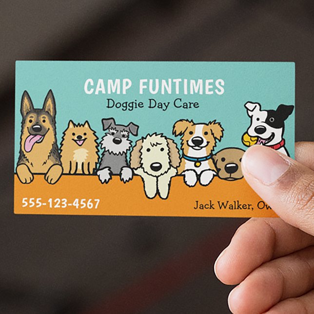 Dog Sitter Pet Sitting Cartoon Cute Peeking Dogs  Business Card (Creator Uploaded)