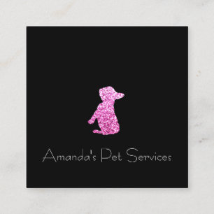 Dog Sitter Sitter Pet Service Grooming Black Pink Square Business Card