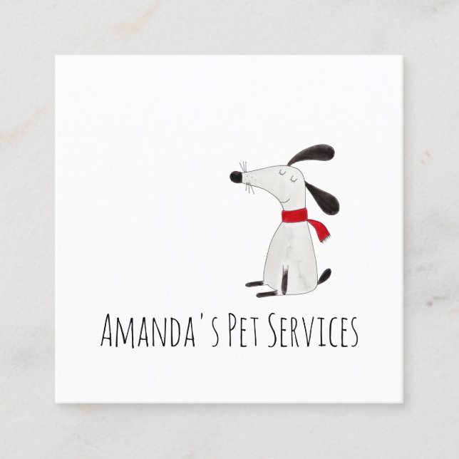 Dog Sitter Sitter Pet Services Grooming Cute White Square Business Card (Front)