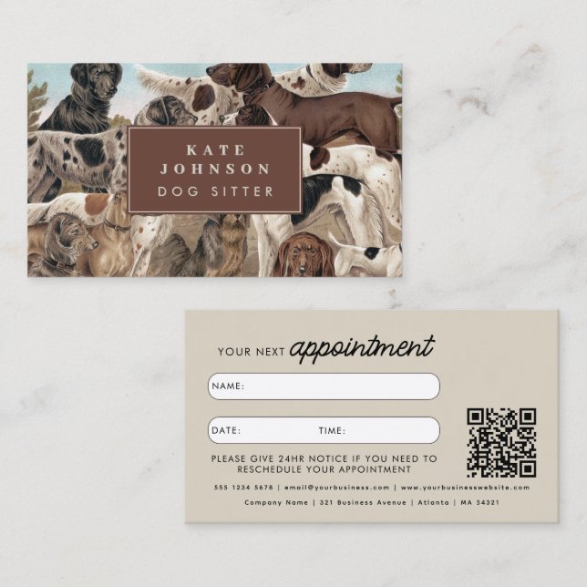 Dog Sitter Trainer Animal Care Dogs Appointment Business Card (Front/Back)