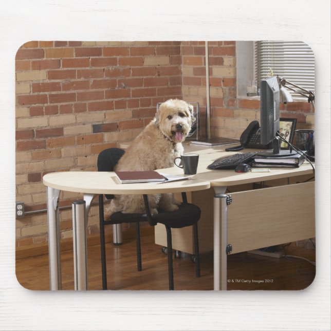 Dog Sitting at Desk Mouse Pad (Front)