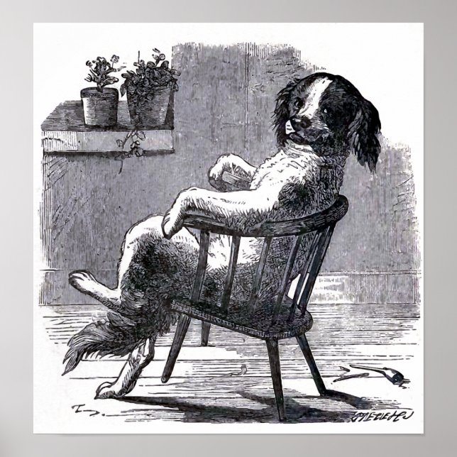 "Dog Sitting in a Chair" Illustration Poster (Front)