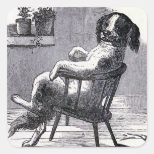 "Dog Sitting in a Chair" Illustration Square Sticker