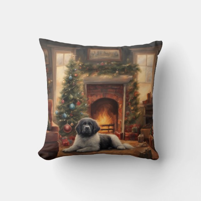 Dog Sitting In Front Of A Christmas Tree Cushion (Front)