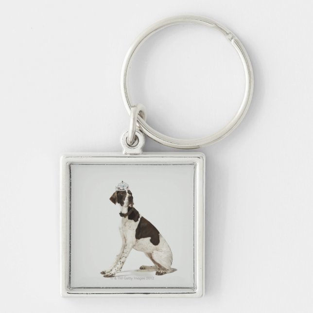 Dog sitting with a tiara on head key ring (Front)