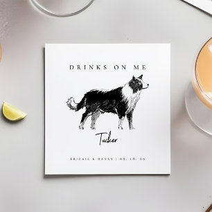 Dog Sketch Drinks on Me Pet Personalised Wedding Napkin