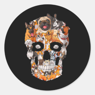 Dog Skull Dogs Paw Lover Halloween Dog Skeleton Classic Round Sticker