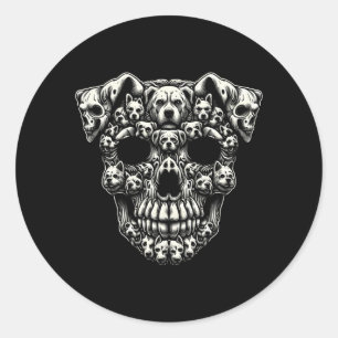 Dog Skull X-Ray Halloween Skeleton Black Long Classic Round Sticker
