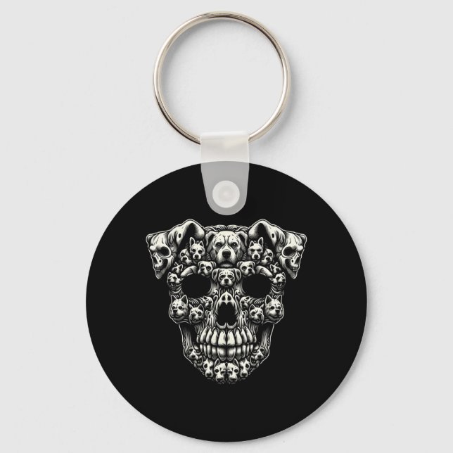 Dog Skull X-Ray Halloween Skeleton Black Long Key Ring (Front)