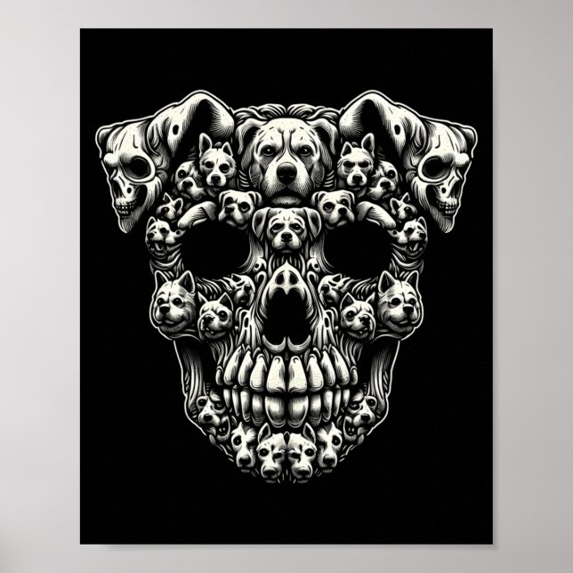 Dog Skull X-Ray Halloween Skeleton Black Long Poster (Front)