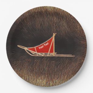 Dog Sled On Caribou Fur Paper Plate
