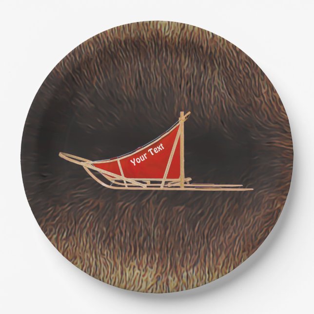 Dog Sled On Caribou Fur Paper Plate (Front)