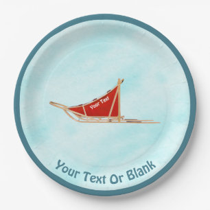 Dog Sled On Snow Paper Plate
