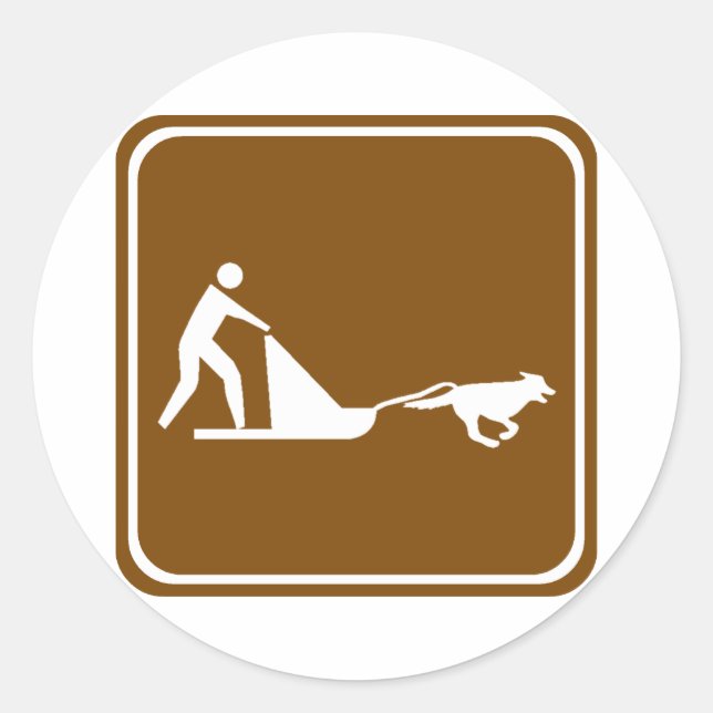 Dog sledding Highway Sign Classic Round Sticker (Front)