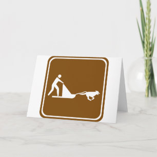 Dog sledding Highway Sign Holiday Card