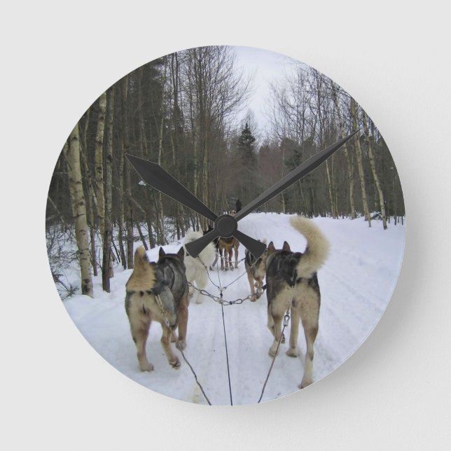 Dog Sledding in Quebec, Canada Round Clock (Front)