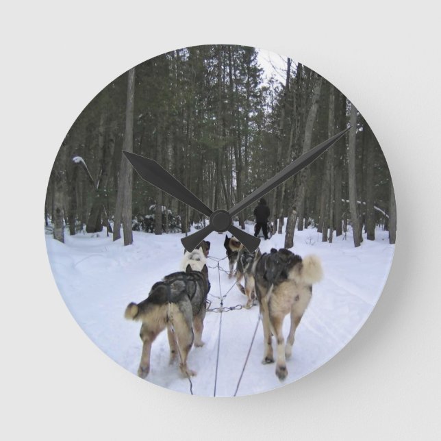 Dog Sledding in Quebec, Canada Round Clock (Front)