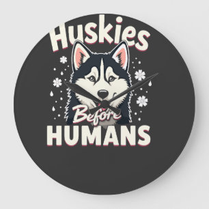 Dog Sledding Mushing Adventure Husky Team Winter   Large Clock