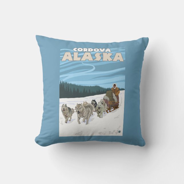 Dog Sledding Scene - Cordova, Alaska Cushion (Front)