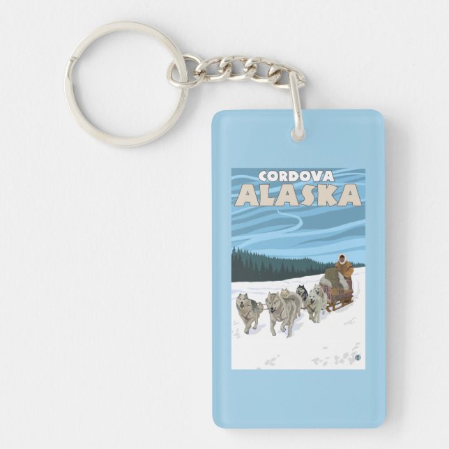 Dog Sledding Scene - Cordova, Alaska Key Ring (Front)