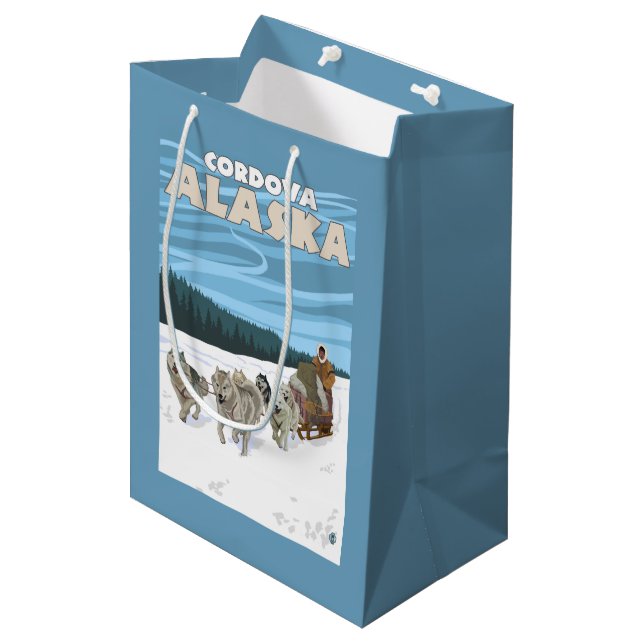 Dog Sledding Scene - Cordova, Alaska Medium Gift Bag (Front Angled)