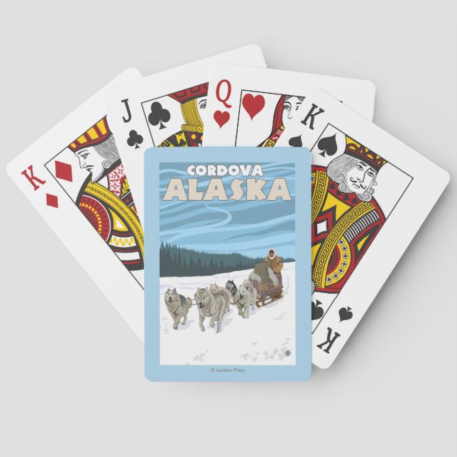 Dog Sledding Scene - Cordova, Alaska Playing Cards (Back)