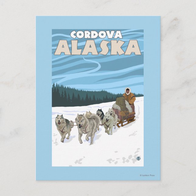Dog Sledding Scene - Cordova, Alaska Postcard (Front)