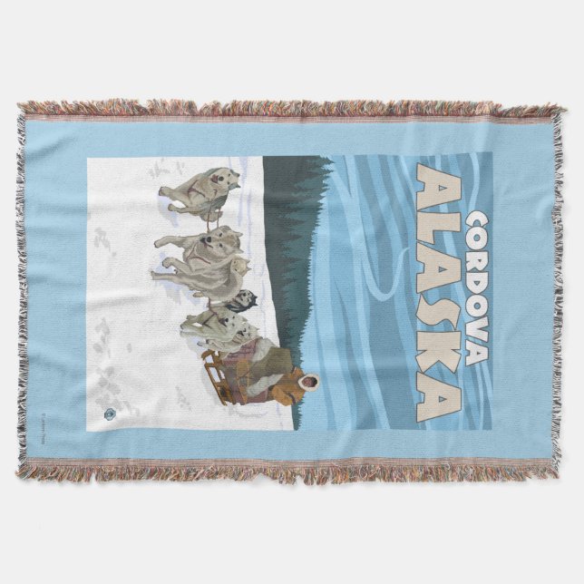 Dog Sledding Scene - Cordova, Alaska Throw Blanket (Front)