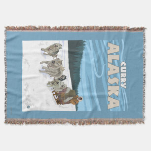 Dog Sledding Scene - Curry, Alaska Throw Blanket