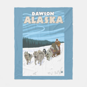 Dog Sledding Scene - Dawson, Alaska Fleece Blanket