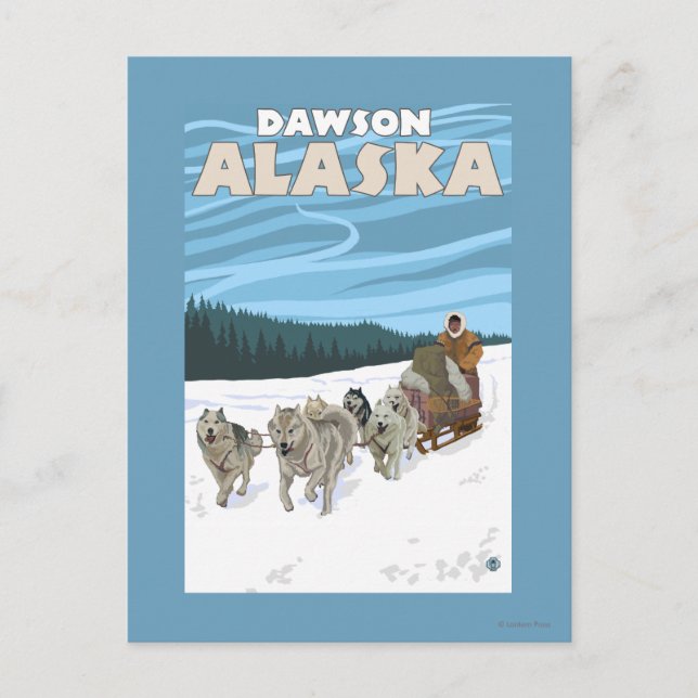 Dog Sledding Scene - Dawson, Alaska Postcard (Front)